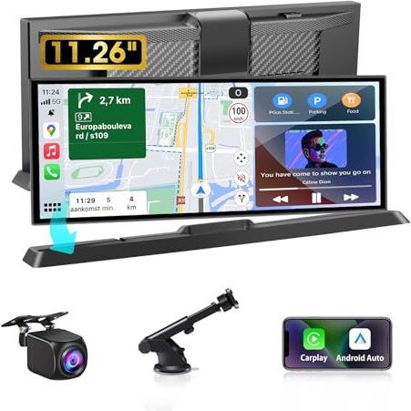 11,26 Zoll Carplay Display Wireless CarPlay & Android Auto Display Buddy Display mit 1080P Rückfahrkamera, Car Play Display mit Bluetooth/GPS Navigation/Sprachsteuerung/OEM Style Halterung