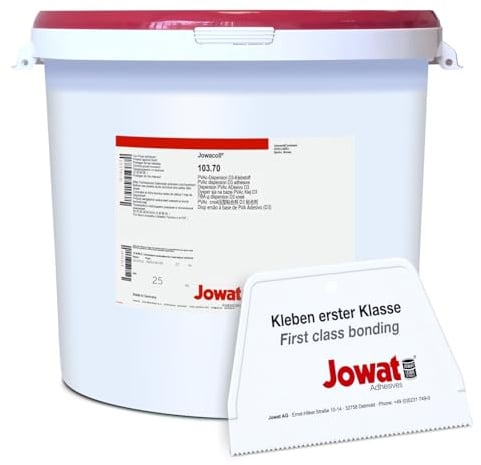 Jowat Jowacoll 103.70 PVAc D3 Holzleim 25 kg Set inkl. Leimspachtel – D3 Leim für Türen, Fenster, Möbelbau, Parkett & Holzwerkstoffe