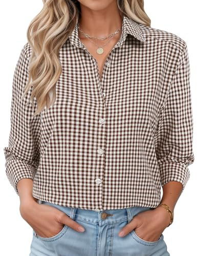 Rapbin Chemisier décontracté à manches longues pour femme - Col en V - Tunique ample - Haut élégant avec boutonnière