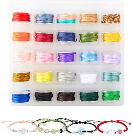 Schmuckfaden Bänder für Armbänder 25 Rollen Makramee Garn Armband Schnur 0,8mm x 75m Faden Band für armbänder Bänder Gewachste Baumwollschnur Polyesterschnur für Schmuckherstellung DIY Basteln