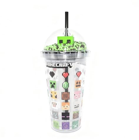 Minecraft Tumbler with 3D Creeper – 480 ml Dome Soda Cup with Removble Straw | Official Minecraft Design with Size 24x10 cm | BPA-Free Plastic | Fun Gamer Drinkware for Kids