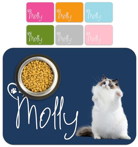 Tapis de nourriture personnalisé pour chien et chat avec nom – Tapis d'alimentation personnalisable, antidérapant, imperméable, facile à nettoyer, cadeau pour les amoureux des animaux de compagnie