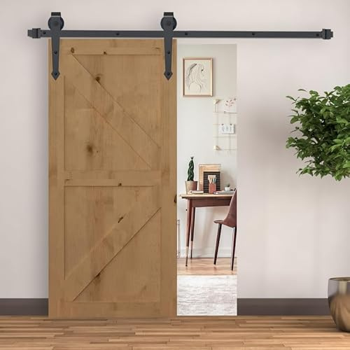 Gecheer Schiebetürbeschlag 200 cm Komplettset mit Schienensystem, Anti-Sprung, bis 100 kg, Holztüren, Glas Türen, Raumtrennung, Küche, Schlafzimmer