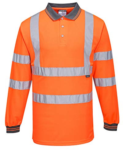 Portwest S277 Langarm Warnschutz Polo Hemd Gerippte Strickbündchen Leicht | Orange, S, EN ISO 20471 Klasse 3, 100% Polyester, Großzügige Passform, Reflektierend