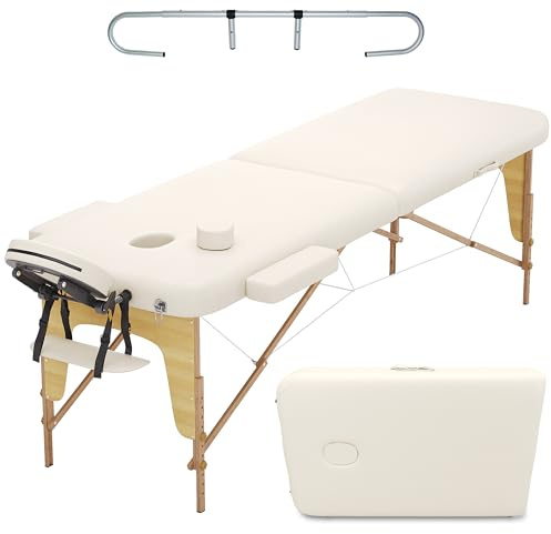 Beltom® Mobile Massagetisch Massageliege Massagebank 2 zonen klappbar + Rollenhalter - Creme