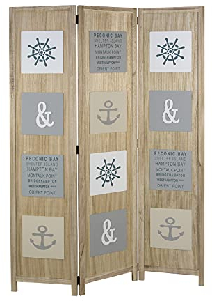 Homestyle4u 1820, Paravent Raumteiler 3 teilig, Design Maritim, Holz Natur