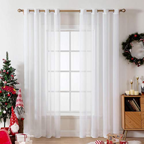 MIULEE Sheer Voile Vorhang mit Ösen Transparente Optik Gardinen Vorhänge Ösenvorhang Ösenschal Transparent Durchsichtig Fensterschal für Schlafzimmer Wohnzimmer Babyroom 140x175 cm (B x H) Weiß