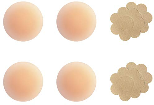 Gmumu® Ultra Dünne Damen Nippelabdeckungen Wiederverwendbar und Selbstklebende Nippel Abdeckungen aus Silikon Aufkleber (Beige-2 Paar 7cm)