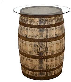 Temesso Originales schottisches Whiskyfass als Stehtisch mit Glasplatte, Eichenfass, Holzfass, Whisky Fass, Schnapsfass - angeschliffen - Höhe Circa 90 cm (Naturbelassen)