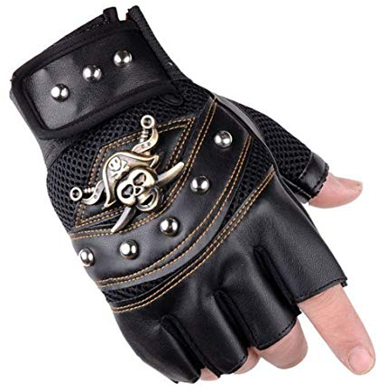 UTOWO Fingerlose Nieten-Handschuhe für Herren, Vintage-Steampunk/Motorrad, Captain Half fingerlose Fäustlinge, Rocker, Kostümzubehör (schwarz, M)