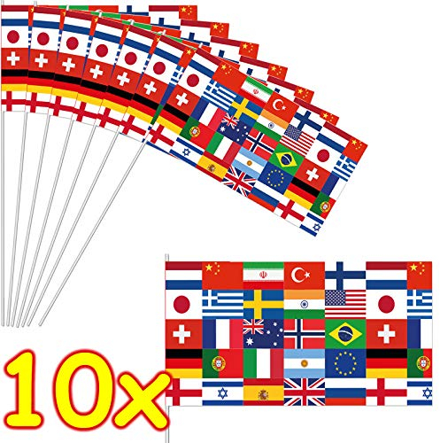 10 Papierflaggen * FLAGGEN WELT * als Deko für EM 2024 Party und Geburtstag | Länder Erde Fahnen WM 2026 Mottoparty Fähnchen Dekoration
