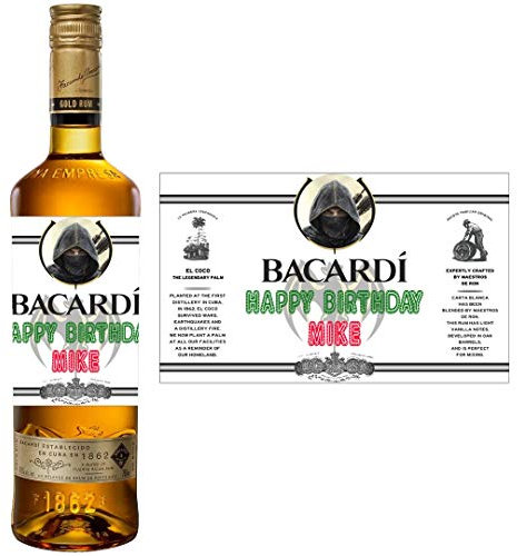 Personalised Photo on Bacardi Rum Bottle Label for Birthday Christmas Xmas BL411