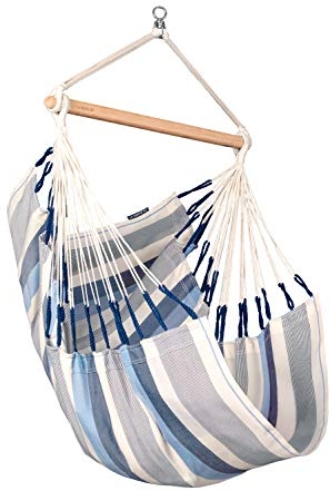 La Siesta®- Domingo Hängesessel Basic Size für Entspannung & Stil: 360° Drehgelenk, hochwertiges Bambusholz - GOTS-zertifizierte Baumwolle. (Sea Salt)