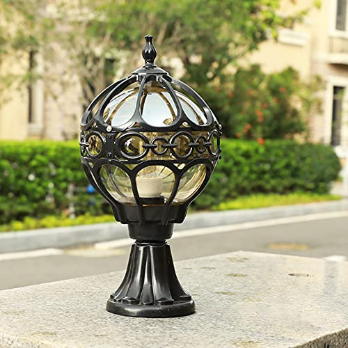 Lampione da Esterno,lampada con base in alluminio pressofuso e vetro,Lampione da Esterno a Lunga Durata IP44 Impermeabile E27,Lampada da Esterno Luce da Giardino Percorso vialetto (Nero)