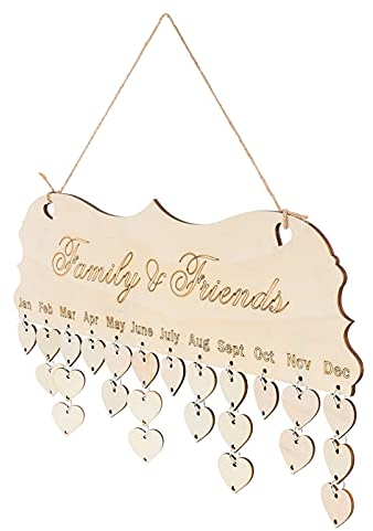 Toddmomy DIY Holz Geburtstag Kalender Holz Advent Kalender Familie Geburtstag Bord Wand Hängen Geburtstag Erinnerung Plaque mit 50 Waffeln für Familie Mitglieder Geburtstag Datum zu