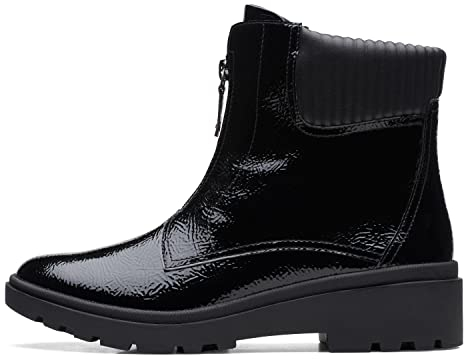 Clarks Damen Calla Zip Halblange Stiefel, Black Crinkle Patent Synthetic, 39 EU