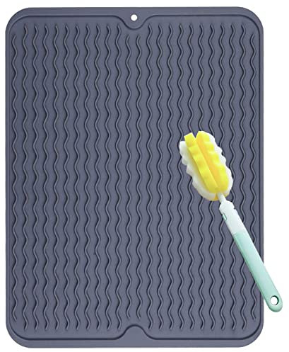 FOSER Abtropfmatte aus Silikon, 50cm×40cm Abtropfmatte für Geschirr mit Reinigungsbürste, Hitzebeständig, Rutschfest und Geruchsneutral