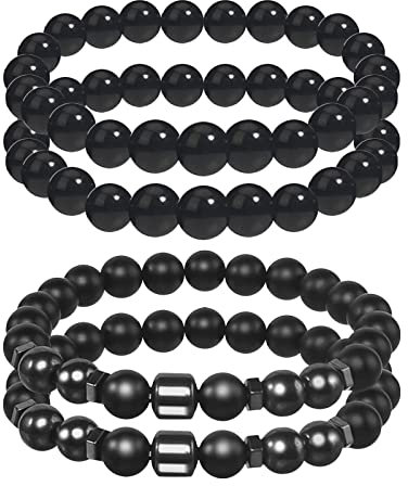 KDUH Obsidian Fußkette, Anti Krampfadern Schwellungen Schwarzer Obsidian Fußkette, Fußkettchen für Magnetfeldtherapie, Magnetic Fußkette Abnehmen für Gewichtsverlust für Männer Frauen, 4 Stück