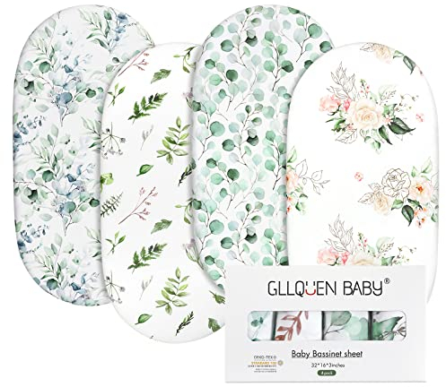 GLLQUEN BABY Bettlaken Spannbettlaken für Babybett 4 Pack,Matratzenschoner für Laufgitter, Oeko-tex100 Moseskorb Stubenwagen Baby Spannbetttuch Bezug, Kinderwagen Matratzenbezug für Neugeborenes
