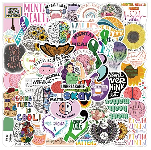 100Pcs Mental Health Awareness Sticker Pack, Aesthetic Trendy Vinyl Waterproof Stickers for Laptop, Water Bottle, Skateboard, Phone, Journaling, Gifts for Kids Adults