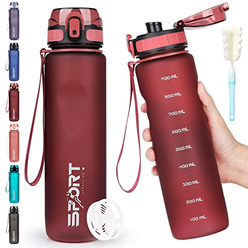 HASAGEI Water Bottle 1L Sports Water Bottle Leak-proof Drinking Bottle Dishwasher Safe BPA Free Sports Bottle with Capacity Scale for Bicycle, Outdoor, School, Gym