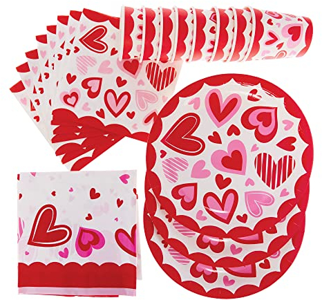 Baker Ross FX501 Heart Party Tableware Set - Pack of 25 pieces, Valentine's Partyware Set for Kids Parties