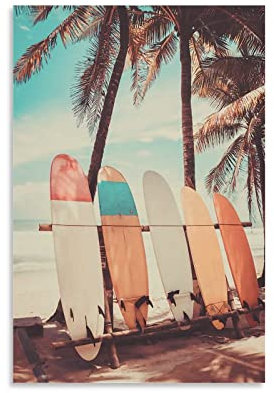 Landschafts-Wandkunst, Vintage-Strand, Surfbrett, Landschaft, Poster, Drucke auf Leinwand, Kunstwerk für Wohnzimmer, Heimdekoration, 30 x 45 cm