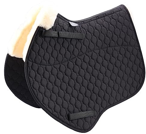 Merauno® Satteldecke aus Lammwolle, volle Decke, Sprungtuch, Satteldecke und quadratische Schabracken, Reiten, Show, Allzweck-Pad (VSS, schwarz)