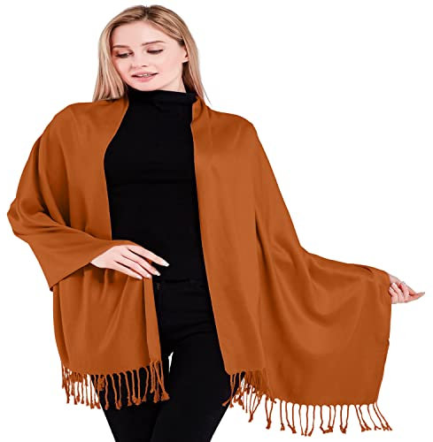CJ Apparel Einfarbiges Design, nepalesischer Schal, Stola, Überwurf, Pashmina, handgefertigt in Nepal, burnt orange, Einheitsgröße