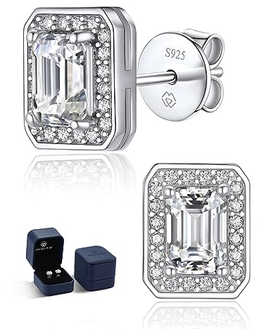 MomentWish Emerald Ohrringe silber, 2 Karat Moissanit Diamant Ohrstecker VVS1 D Farbe Antiallergische mit Geschenkbox Gra Zertifika Geschenke