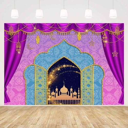 MEHOFOND 7x5ft Arabian Nights Backdrop for Photography Moroccan Princess Gold Glitter Portrait Photo Background Cake Smash Party Decor Banner Studio Props