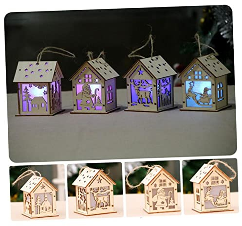 Warmhm Hochzeitsdekoration Holzhaus Anhänger Kerzenlicht Holzhaus Holz Leuchtendes Kind Ornament Scheinen Weihnachtsbaum