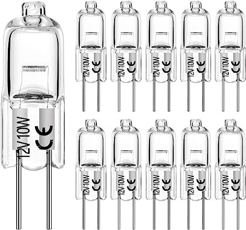 VACLANY G4 Halogen Light Bulbs 10W 12V 280LM Clear Capsule 2 Pin Lamp Bulb Halogen Pin Base Dimmable 10 Pack for Ceiling Lights, Cooker Hood Bulbs, Cabinet Lights, etc.