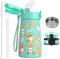 OLDLEY 350ml/12oz Kids Stainless Steel Water Bottle with Straw for School with 2 Different Lid Metal Vacuum Insulated Water Bottles Small Flask for Boys Girls Toddler Children Hot Cold Drinks BPA Free