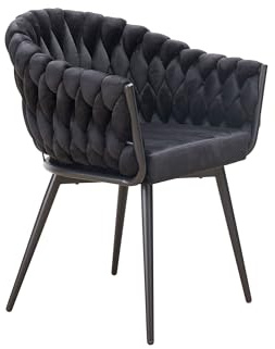 LC Home Esszimmerstuhl Remy Flechtoptik Samt Akzent Stuhl Landscape Armlehnstuhl Weavy Lounge Stuhl Designerstuhl (Schwarz, 1er Set)