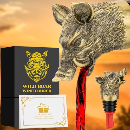 LULLEA Tête de sanglier 2 en 1 aérateur de vin et bouchon pour homme et femme, cadeaux de chasse pour chasseurs, bec verseur pour alcool spiritueux, accessoires cadeaux de vin