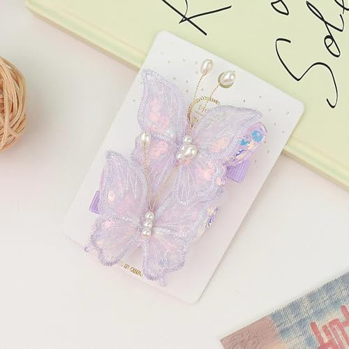 Girls Hair Clips, Cute Butterfly Hair Clips, Non-Slip Girls Hair Accessories Kids Barrettes for Birthday Christmas Children's Day Gift (Purple)