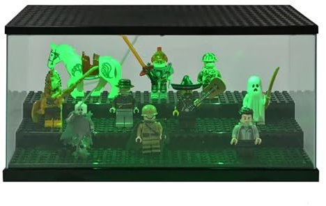 Siellmy Vitrine mit LED-Licht für Minifigur Actionfiguren Blöcke, 3 Schichten Acryl Minifigur Aufbewahrung Display Box für Lego Minifiguren Schwarz