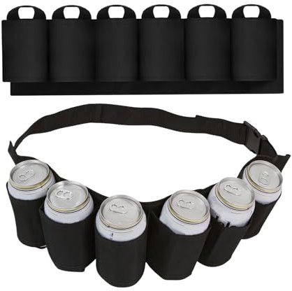 ZHYUAN Biergürtel,Bier Getränkedosengürtel kann 6 Dosen aufnehmen,Portable Trinker Bier Soda kann Gürtelhalter,Bierhalter Gürtel,Portable Biergürtel Bier,für Camping Wandern Outdoor Party(Schwarz)