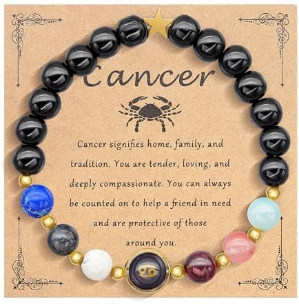 HMOOY Sternzeichen Naturstein-Armband für Männer Frauen, 12 Konstellation echte 8mm große Natursteinperlen und Kristall Himmels Astrologie Schmuck Aufmunternde Motivationsgeschenke (Krebs)