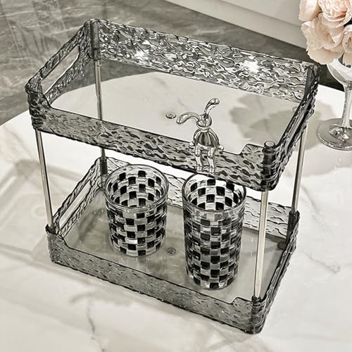 CRAZYDAYS 2 Etagen PET Eitelkeitstablett, Dekoratives Tablett Auffangschale Organizer, Thekenaufsatz Schmuckschale Tablett für Bad Schlafzimmer Küche(A)