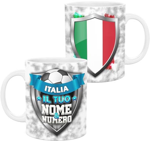 lepni.me Personalizzato Italia 11 oz. Tazza da Calcio con bandiera Italiana Distintivo e il tuo Nome e Numero | Tazza da Gioco Sportiva in Ceramica per Caffè e Tè | Regalo per i Fan