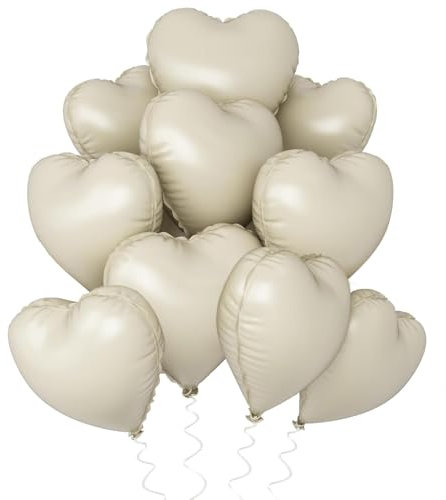 Herz Folienballon Creme, 10 Stück 18 Zoll Beige Herz Folien Luftballons Heliumfolie Herzförmige Ballons für Geburtstag Babyparty Hochzeit Verlobung Valentinstag Dekorationen