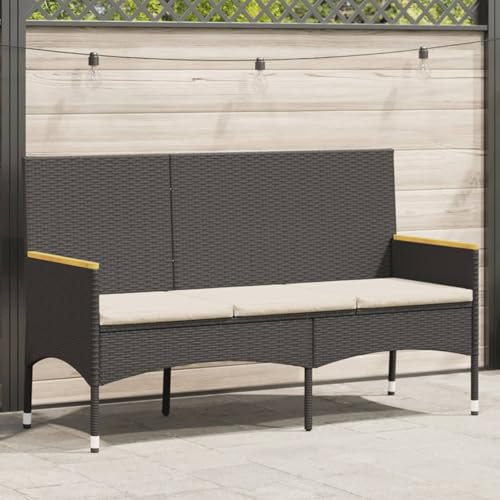 Xichuzi Gartenbank 3-Sitzer mit Kissen Schwarz Poly Rattan, Terrassenmöbel, Wetterfeste Bank, Outdoor Bank, Parkbank, Garten Banken, Deko Bank, Gartenmöbel - 365441