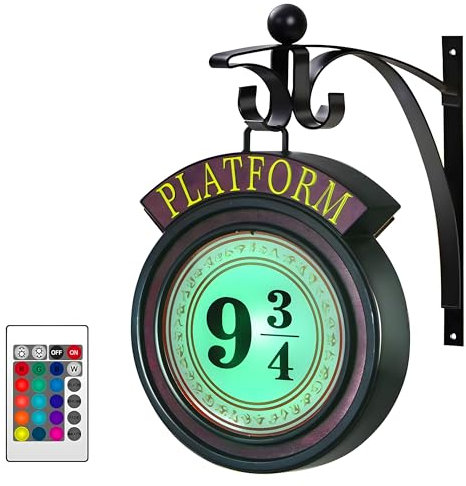 DOMSCIEN 9¾ Platform Hanging Night Light Platform 9 3/4 Sign-Rechargeable Remote Control Hanging Wall Lamp Halloween Decorations Holiday Magic Lamp Gift for Movie Fans(Red)