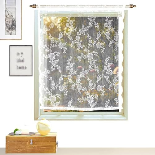 Scheibengardinen Modern, Weiß Halbtransparente Bistrogardine, Voile Transparent Kurzstores, Küchengardinen für Privatsphäre Fenstervorhang Küche Wohnzimmer, 75Bx90H (cm)