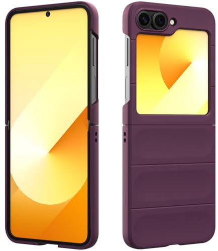 RIIMUHIR Coque en Silicone Compatible avec Samsung Galaxy Z Flip 6, Étui Protection Antichoc, Housse avec Protege de Camera, Doublure Douce en Tissu Microfibre Protection Complète (Violet Foncé)