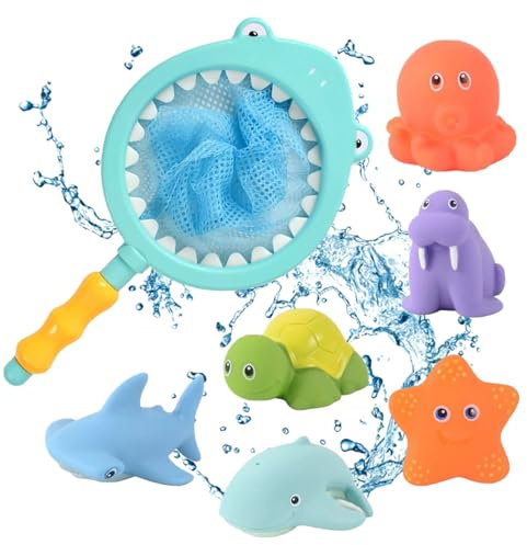 Juguete de Baño Bebé +1 Año,Juguetes de Agua para Niños con Cambio de Color y Pulverización,Juguetes de Baño con Animales Marinos y Red de Pesca
