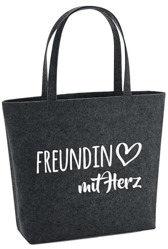 Huuraa Filzshopper Freundin mit Herz Geschenk | Große Filz Einkaufstasche 22 Liter Shopper Filztasche Geschenkidee herausnehmbarer Tasche innen