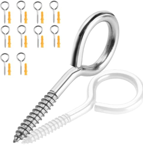 Garegce Vine Eye Hooks Screw for Hanging, 51 mm (2.0 inch) M4 Stainless Steel Eye Hooks Screw in, Washing Line Wall Hook Outdoor Garden, 10PCS